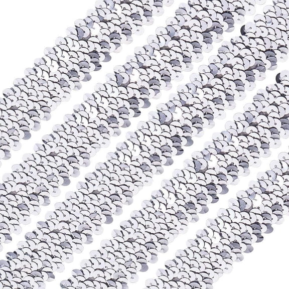 1 Inch Elastic Sequin Trim Paillette Sequin String Silver Sewing Ribbon Flat Glitter Stretch Bling Fabric Lace Band
