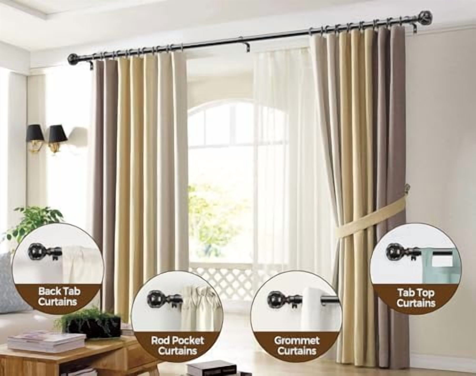1 Inch Extra Long Curtain Rod 140 to 195 Inches Black Heavy Duty