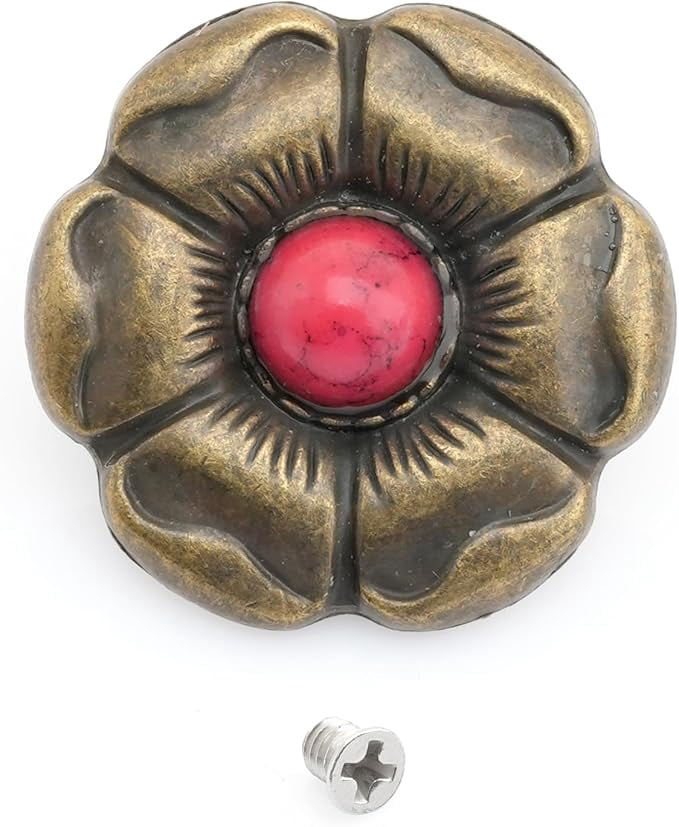 1 Inch Flower Concho with Screw Back, Gemstone Center 2-Pack S550 ...