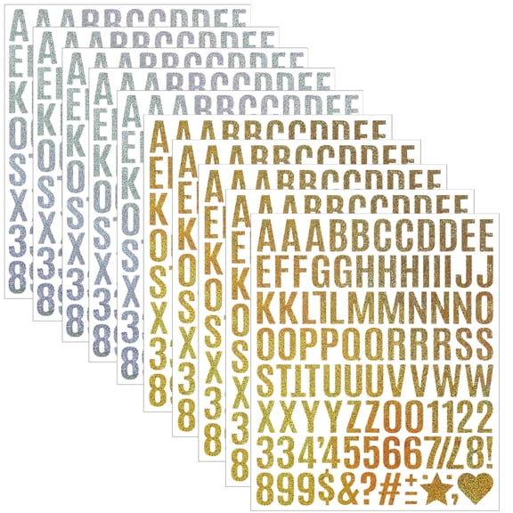 Glitter Alphabet Letter Stickers, 10 Sheets Gold & Silver Vinyl Letters for Crafts and Labels