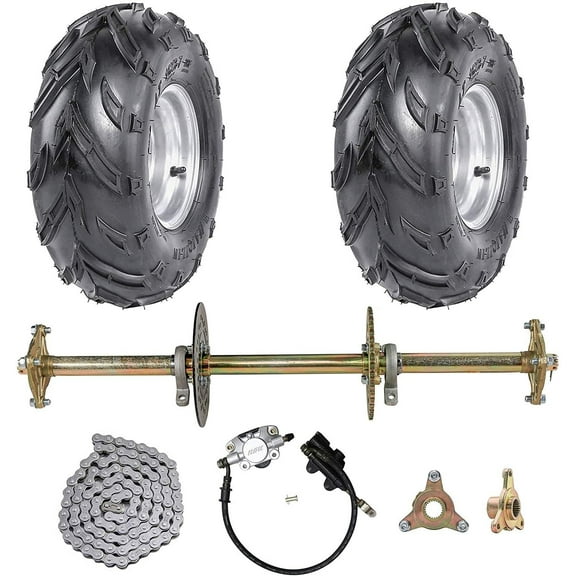 1-Inch Go Kart Live Axle Kit with 16x8-7 Tubeless Wheels, Tires, Rim, 3 Stud Hubs, 428 Chain Sprocket, and Brake Master Cylinder for Custom Builds ATVs, Quads, Trikes, Golf Carts, Buggy