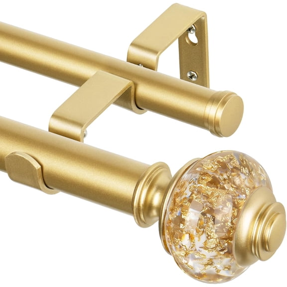1 Inch Gold Double Curtain Rods 36 to 72 Inches (3 to 6 Ft), 1 Inch Telescoping Curtain Pole with Sparkling Foil Finials, Double Window Rods for Sliding Glass Door