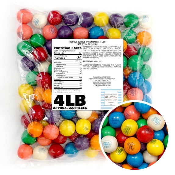 1 Inch Gumballs for Gumball Machine, Approx. 220 Pieces, 4lb Bulk Bag, Large Gumballs, Dubble Bubble Assorted Fruit Flavored Bubble Gum, Gumball Machine Refills