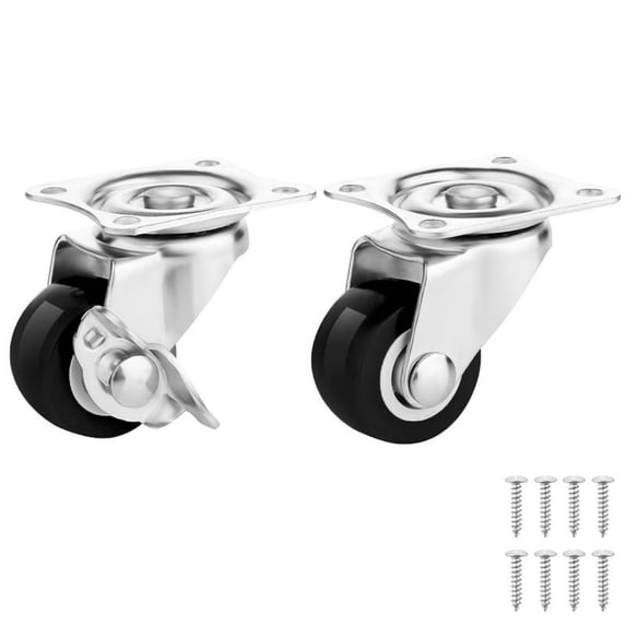 1 Inch Heavy Duty Casters Set of 2, Lockable Plate Caster Wheels with Brakes Scratch Resistant & 360 Degree Rotatable, 200 lbs Load Capacity - Ideal for Any Floor (1 x Swivel & 1 x Brakes)