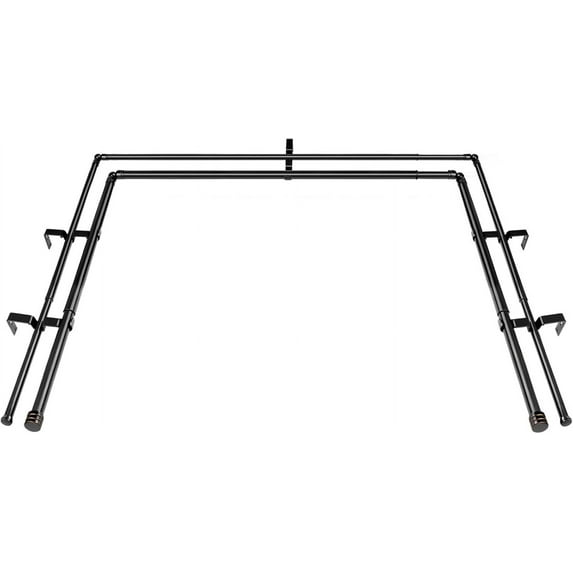 1 Inch Heavy Duty Double Bay Window Curtain Rod, 36-72 Inch Telescoping Center Rod, 20-36 Inch Adjustable Side Rod Set, Black, End Cap Finials