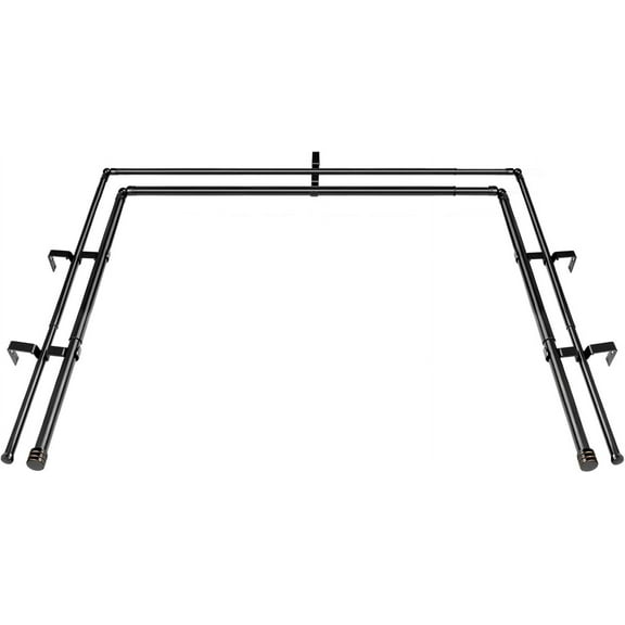 1 Inch Heavy Duty Double Bay Window Curtain Rod, 36-72 Inch Telescoping Center Rod, 20-36 Inch Adjustable Side Rod Set, Black, End Cap Finials