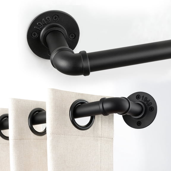 1 Inch Industrial Curtain Rods for Windows , Blackout Wrap Around Curtain Rod, for Indoor and Outdoor, Simple Design, 32 to 48 Inches, Black