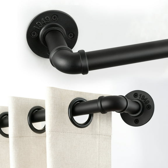 1 Inch Industrial Curtain Rods for Windows , Blackout Wrap Around Curtain Rod, for Indoor and Outdoor, Simple Design, 48 to 86 Inches, Black