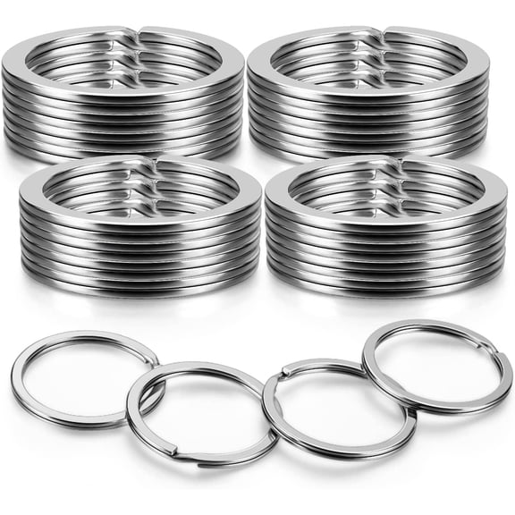 1 Inch Key Rings Bulk - 60pcs Flat Round Metal Split Rings for Keychains and Crafts