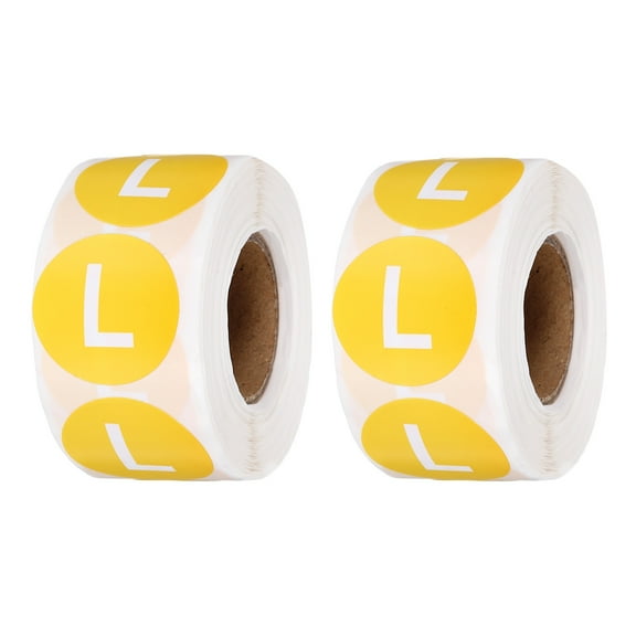 1 Inch L Clothing Size Stickers, 500 Pcs Round Self Adhesive Labels Shirt Size Labels Semi-Gloss Adhesive Stickers for Retail Clothing t Shirt Skirt, White-Yellow (2 Roll)