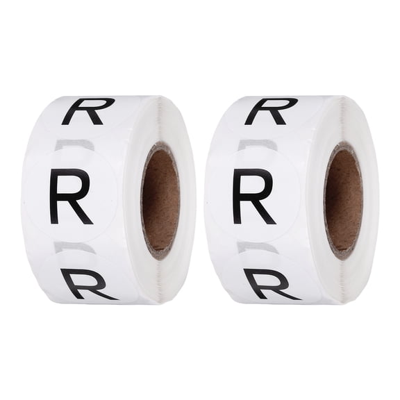 1 Inch Letter-R Inventory Labels, 500Pcs Letter Stickers Round Circle Dots Labels Semi-Gloss Adhesive Stickers for Home Organization Office Storage, Black (2 Roll)