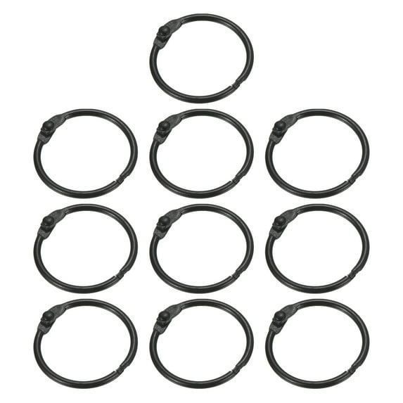 1 Inch Loose Leaf Binder Rings Metal Colorful DIY Keychain for Index Card Scrapbooks, Black, 10 Pack