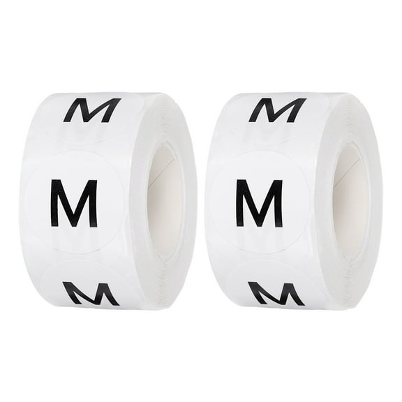 1 Inch M Clothing Size Stickers, 500 Pcs Round Self Adhesive Labels Shirt Size Labels Semi-Gloss Adhesive Stickers for Retail Clothing t Shirt Skirt, Black (2 Roll)