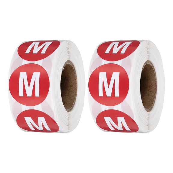 1 Inch M Clothing Size Stickers, 500 Pcs Round Self Adhesive Labels Shirt Size Labels Semi-Gloss Adhesive Stickers for Retail Clothing t Shirt Skirt, White-Red (2 Roll)