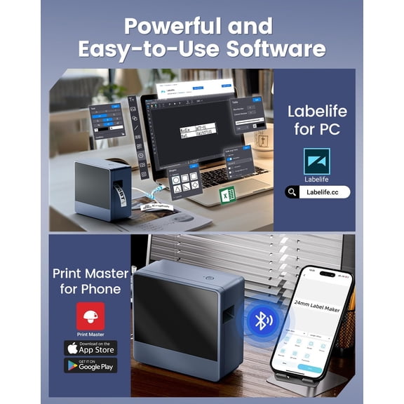 1 Inch Maker Machine with-Tape Large Print, Rechargeable Maker Waterproof-Labels, Wireless Bluetooth Labeler Print Wide Tapes 9mm 12mm 18mm 24mm, P780BT for Business Warehouse Industrial