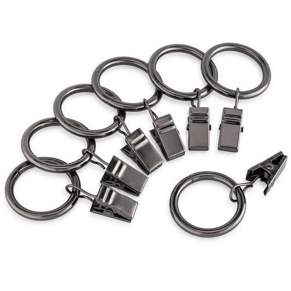 1 Inch Metal Curtain Clip Rings in Gunmetal Finish, Set of 50