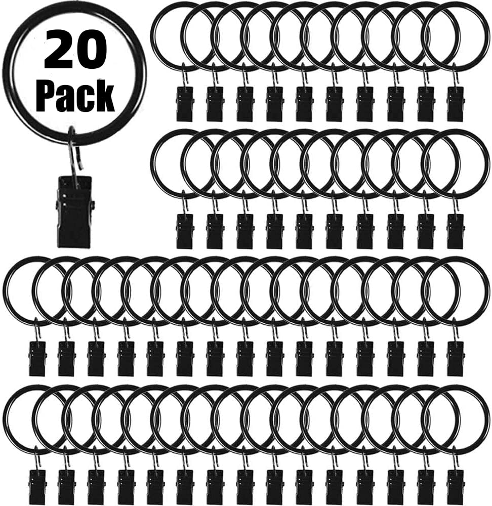 1 Inch Metal Curtain Rings with Clips in Black, Curtain Hangers Clips