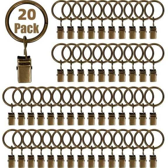 1 Inch Metal Curtain Rings with Clips in Bronze, Curtain Hangers Clips, Drapery Clips with Rings, Set of 20