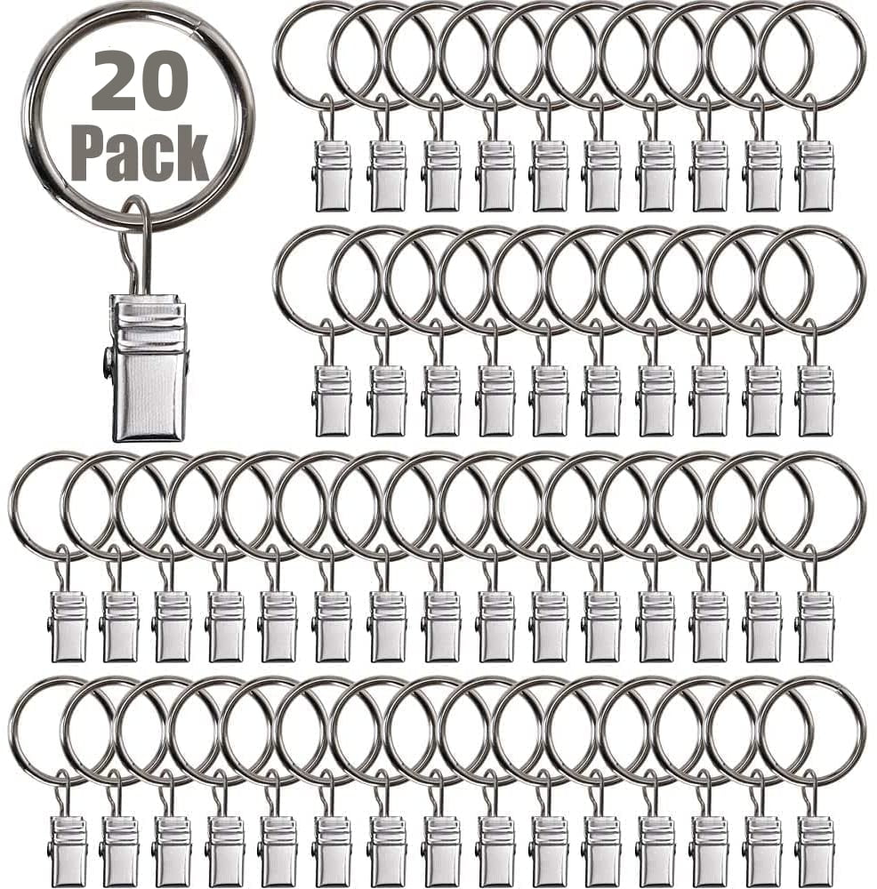 1 Inch Metal Curtain Rings with Clips in Sliver, Curtain Hangers Clips ...