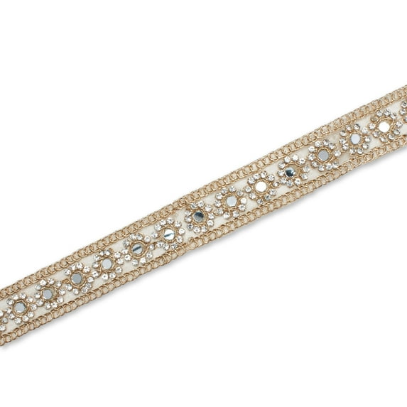 1 Inch Metallic Floral Mirror Rhinestone Corded Mesh Trim For Sewing, Crafts, Decor, Or Upholstery - Gold 1 Pack (9.8 Yards / 9 Meters)