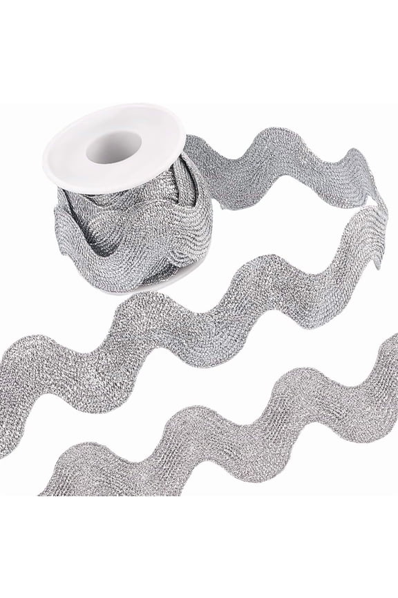 1 Inch Metallic Rick Rack Trim Silver RIC Rac 5 Yards Rickrack Zig Zag Lace Wave Ribbon Wave Bending Fringe Lace Trim S Shaped Woven Fabric for Sewing DIY Crafts Christmas Wedding