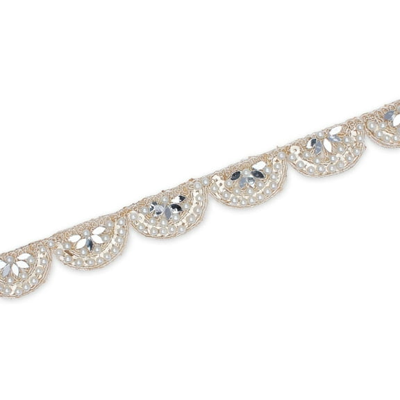 1 Inch Mirror Pearl Sequined Metallic Embroidery On Mesh Trim For Dresses, Costumes, Crafts & Décor - By The Yard (Champagne, 1 Yard)