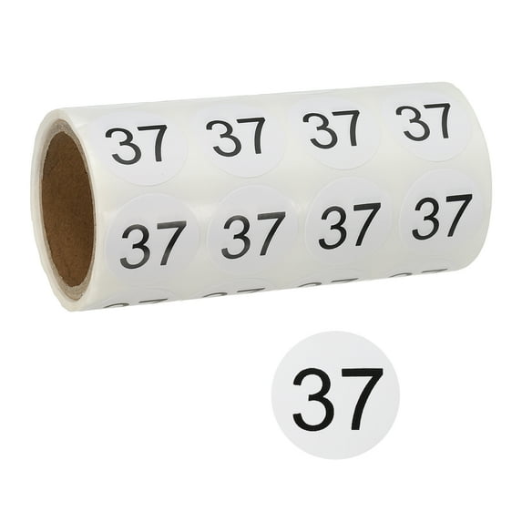 1 Inch Number Stickers, Number 37 Sticker Numbers Labels Round Small Vinyl Self Adhesive Label Circle Decals 500 Pcs 1 Roll for Photo Album Poster Table, Black