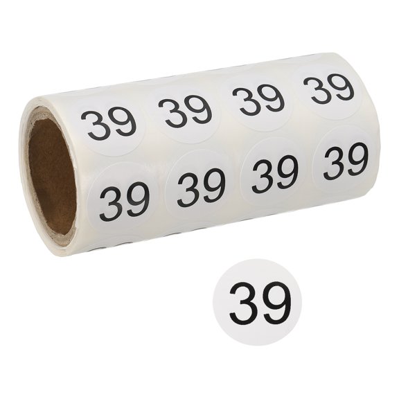 1 Inch Number Stickers, Number 39 Sticker Numbers Labels Round Small Vinyl Self Adhesive Label Circle Decals 500 Pcs 1 Roll for Photo Album Poster Table, Black