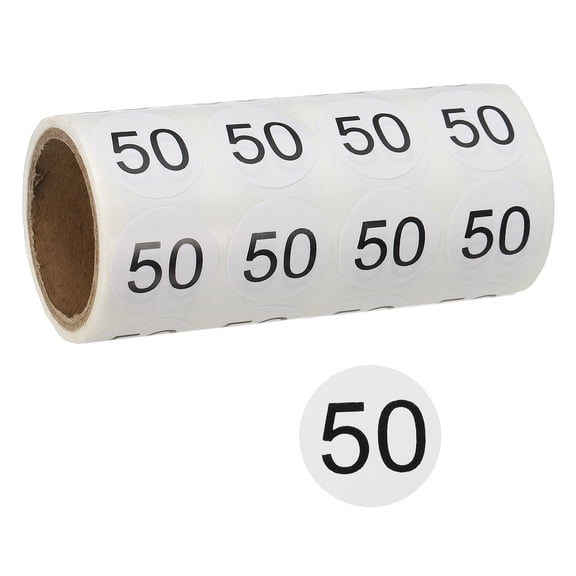1 Inch Number Stickers, Number 50 Sticker Numbers Labels Round Small Vinyl Self Adhesive Label Circle Decals 500 Pcs 1 Roll for Photo Album Poster Table, Black