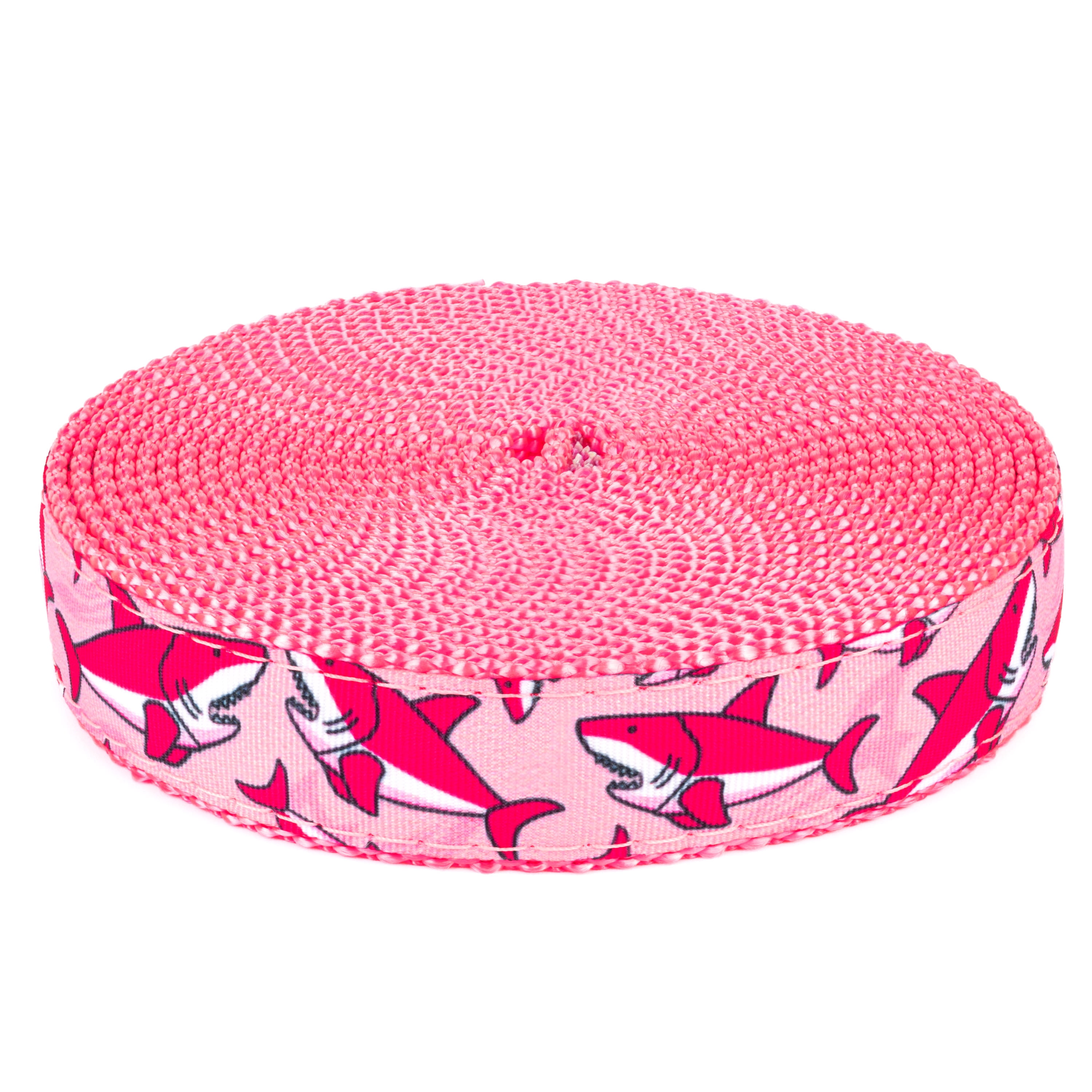 Country Brook Design® 1 Inch Pink Sharks Ribbon on Pink Nylon Webbing ...
