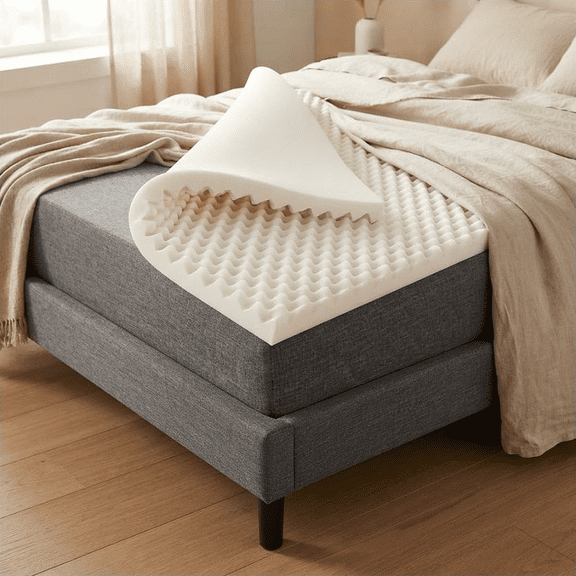 1-Inch Queen Convoluted Foam Mattress Topper, Egg Crate Breathable Bed Pad, Soft Foam Mattress Protector Cover, Green