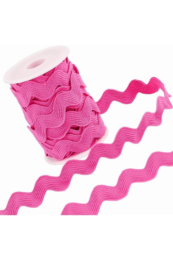 1 Inch RIC Rac 10 Yards Rick Rack Trim for Sewing Zig Zag Lace Wave Ribbon Wave Bending Fringe Lace Trim Hot Pink S Shaped Woven Fabric for DIY Crafts Wedding Party Gift Wrapping
