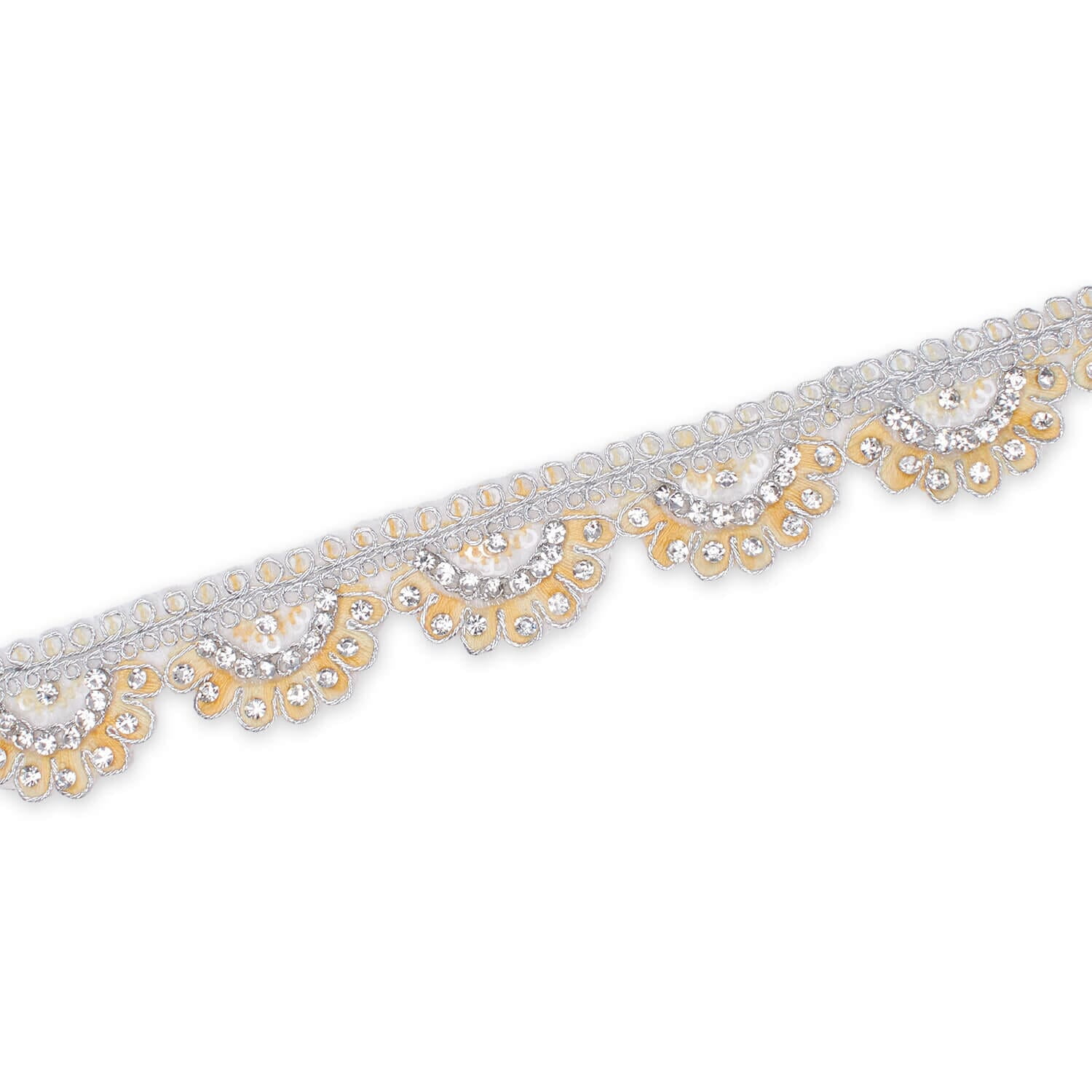 1 Inch Rhinestone Metallic Cording On Scalloped Embroidered Trim for ...