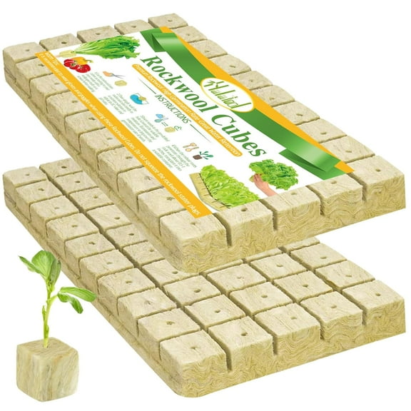 1 Inch Rockwool Cubes for Hydroponic Growing, Rock Wool Planting Seed Starter Cubes, Clone Plugs Soilless Cultivation Seedlings Cuttings Germination Start (2 Sheets, 100 Plugs in Total)