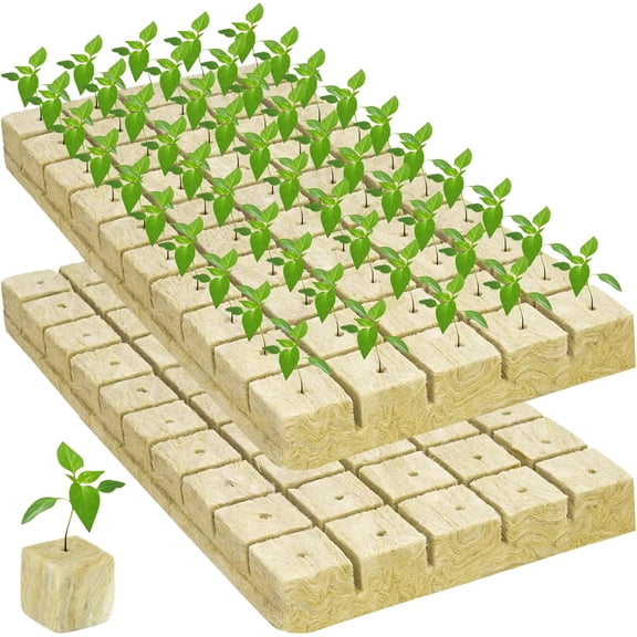 1 Inch Rockwool Cubes Seed Starter Plugs for Hydroponics, RockWool Planting Grow Cubes for Hydroponic Tower Garden Soilless Cultivation Plants Germination Cutting Clone (2 Sheet, 100 Plugs)