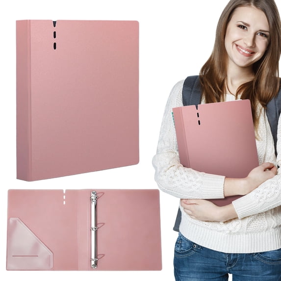 1 Inch Round Ring Binder with Secure Locking Rings, Letter Size View Binder, Durable Polypropylene 3 Ring Binder with Interior Pockets for classroom supplies, Office Filing, Reports & Documents, Pink