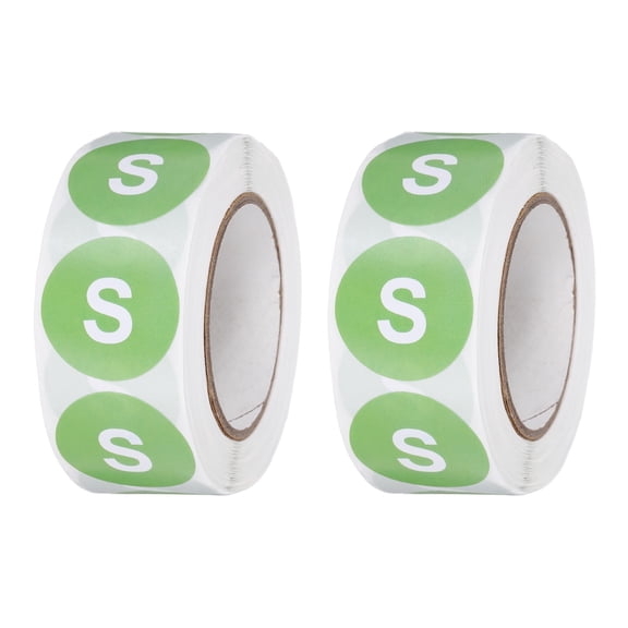 1 Inch S Clothing Size Stickers, 500 Pcs Round Self Adhesive Labels Shirt Size Labels Semi-Gloss Adhesive Stickers for Retail Clothing t Shirt Skirt, White-Green (2 Roll)
