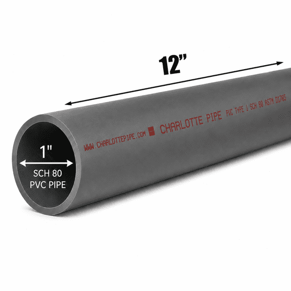 1 Inch Schedule 80 PVC Pipe - Cut to Custom Length (12")
