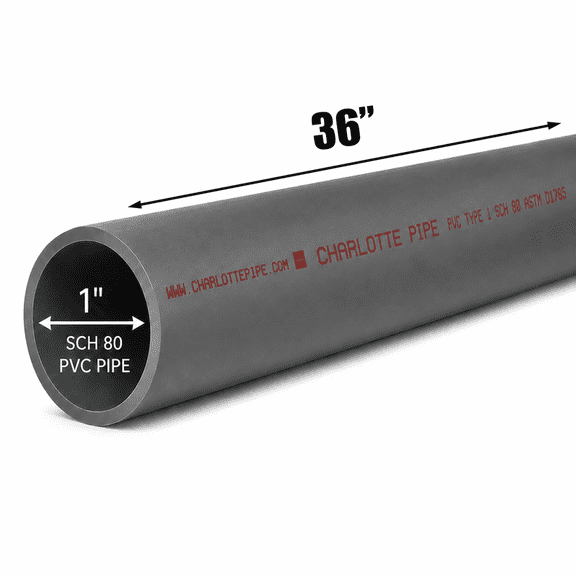 1 Inch Schedule 80 PVC Pipe - Cut to Custom Length (36")