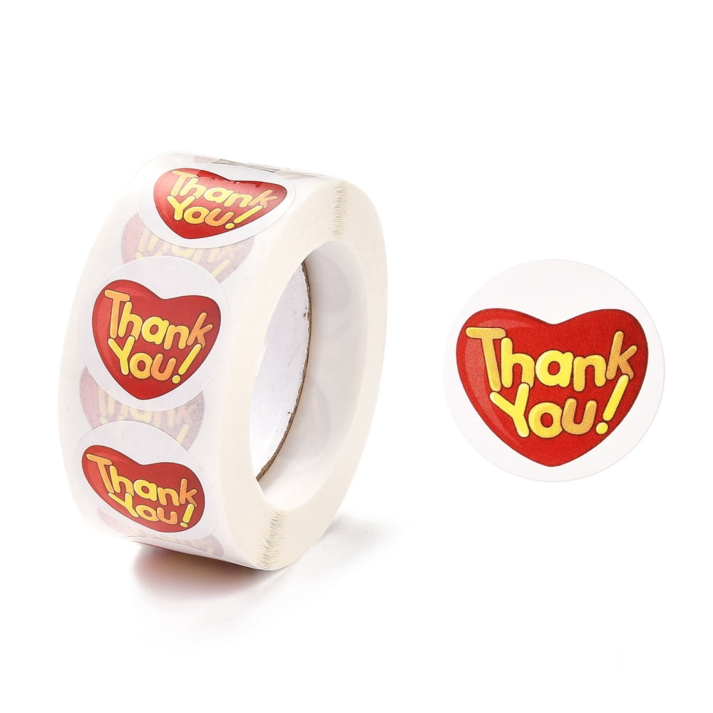 1 Inch Self-Adhesive Stickers Roll Sticker Heart with Word Thank You for Party Decorative Presents Red 2.5cm 500pcs/roll