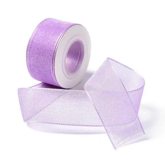1 Inch Sheer Light Purple Ribbon Organza Transparent Clear Ribbon Wired Mesh Chiffon Fabric Ribbons Bulk Roll with Spool for Sewing Making Craft
