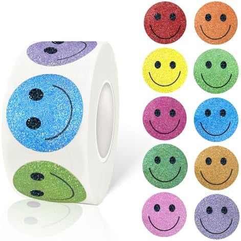 1 Inch Shiny Happy Face Stickers Circle Dots Labels Reward Stickers Teachers Sticker (500PCS,Multicolored)