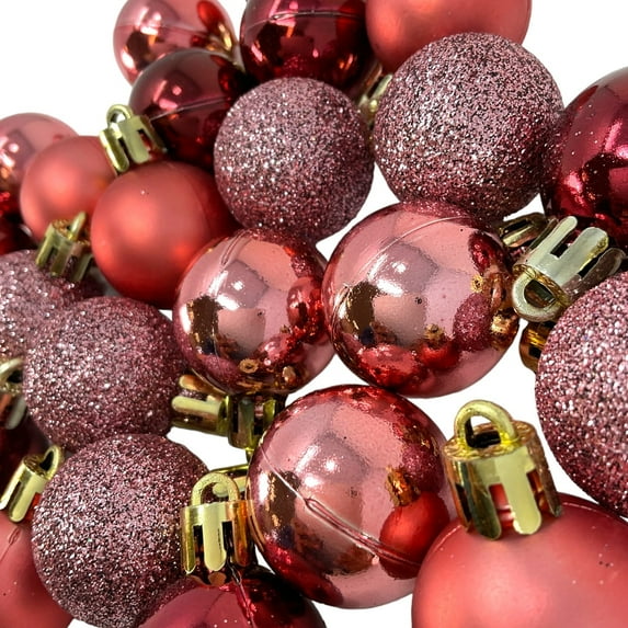 1 Inch Shiny, Matte & Glitter Pink Plastic Christmas Ball Ornaments 24 Piece Set