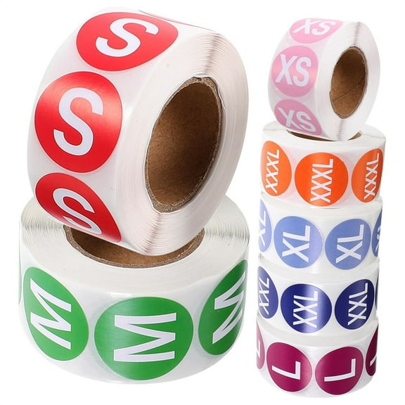 1 Inch Sizing Stickers Label Rolls,3500 PCS Round Clothing Size Stickers,Self Adhesive Apparel Size Labels Stickers,for Clothes Retail,7 Sizes(XS, S, M, L, XL, XXL, XXXL), Multicolor