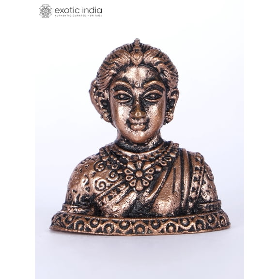 1 Inch Small Devi Gauri Bust Copper Statue - Golden Goddess