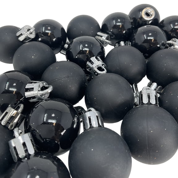 1 Inch Small Matte and Shiny Black Christmas Ball Ornaments 24 Piece Set