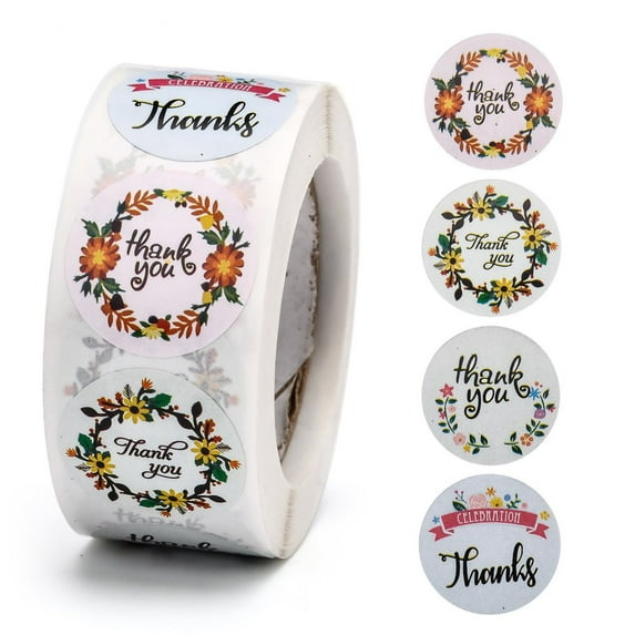 1 Inch Thank You Stickers Self-Adhesive Kraft Paper Gift Tag Stickers Adhesive Labels for Festival Christmas Holiday Presents with Word Thank You Colorful 500pcs/roll
