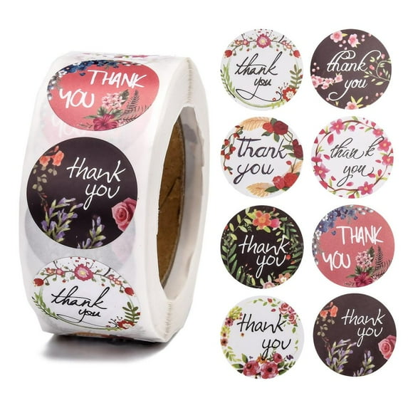 1 Inch Thank You Theme Self-Adhesive Paper Stickers Gift Tag for Party Decorative Presents Round Colorful 25mm 500pcs/roll