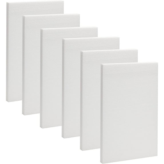 1 Inch Thick Foam Board - 6 Pack 17x11 Inch Polystyrene Rectangles for DIY Crafts, Insulation, Sculptures, Models (White)