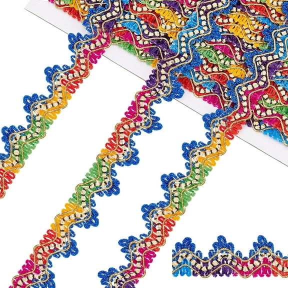 1 Inch Trims 9.8 Yards Rainbow Gimp Basic Sewing Polyester Ethic Gradient Color Looped Lace Fan Trim for Home Decoration Curtain Tablecloth Slipcover Bridal DIY Clothing